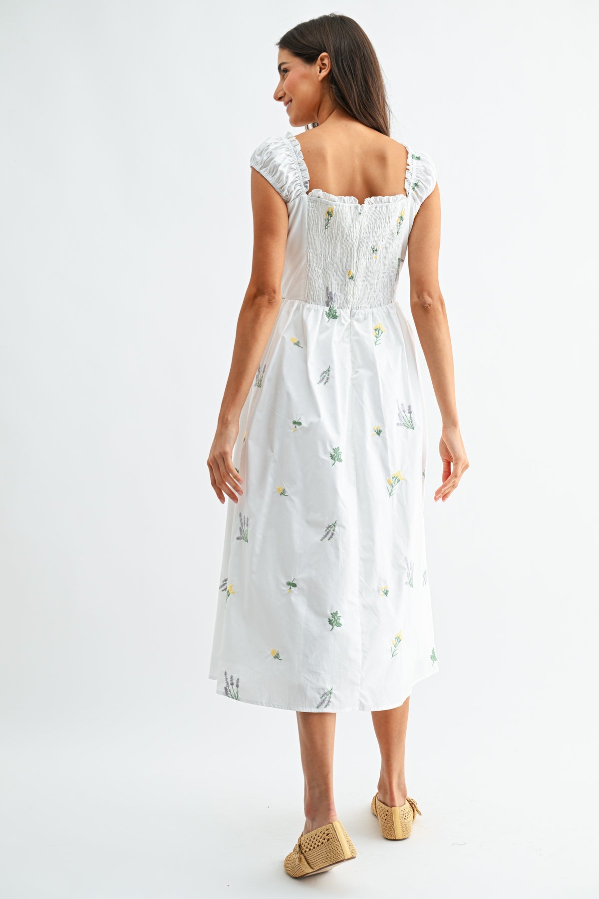 Floral Embroidered Off-Shoulder Midi Dress