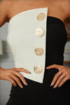 OFF SHOULDER BUTTON TRIM FASHION JUMPSUIT