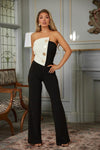 OFF SHOULDER BUTTON TRIM FASHION JUMPSUIT