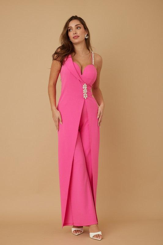 OPEN SLIT JEWEL STONE DETAIL JUMPSUIT PRIVILEGE