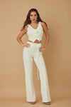 FLOWER DETAILED TOP AND PANTS SET