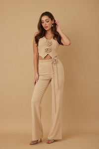 FLOWER DETAILED TOP AND PANTS SET PRIVILEGE