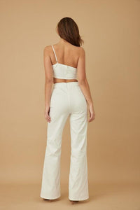 SINGLE STRAP WRAP FLOWER DENIM PANT SET PRIVILEGE