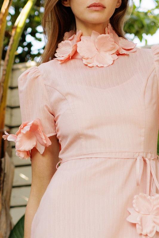 3D Floral High Neck Short sleeve Midi Dress SMALL 3D Floral High Neck Short sleeve Midi Dress SMALL
