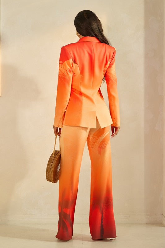 OMBRE WITH PALM TREE PRINT JACKET SET  - 2 PCS SET