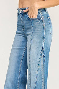 Super Stretch High Rise Wide Leg Jeans with Seam Detail — Light Wash