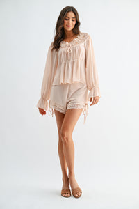 Lace Trim Chiffon Short Set