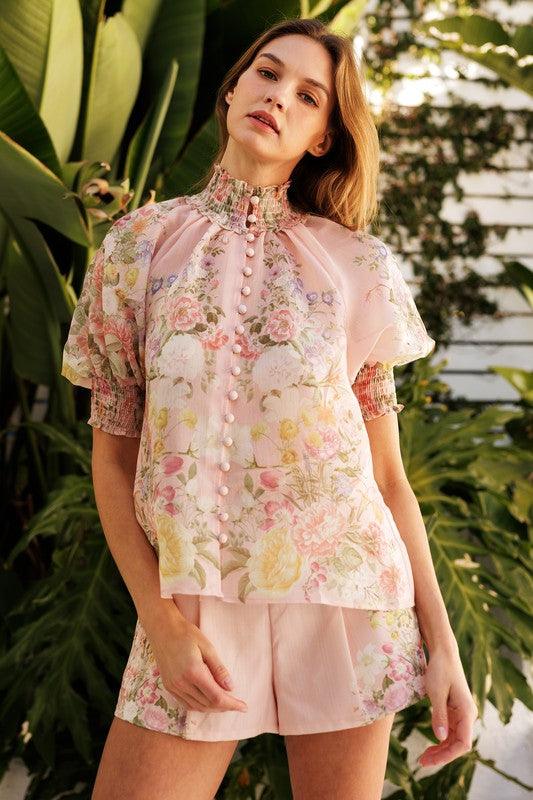 Floral Button up Top and Short Set PRIVILEGE