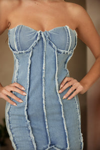 Strapless Distressed Cut Midi Dress