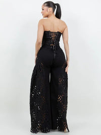 CORSET LACE TOP WITH FLARE CUTOUT LACE FLARE PANT PRIVILEGE