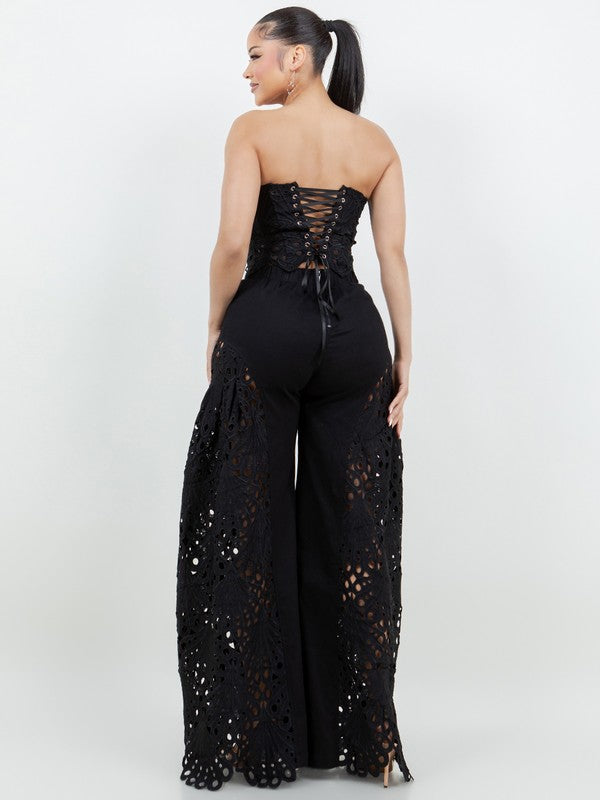 CORSET LACE TOP WITH FLARE CUTOUT LACE FLARE PANT