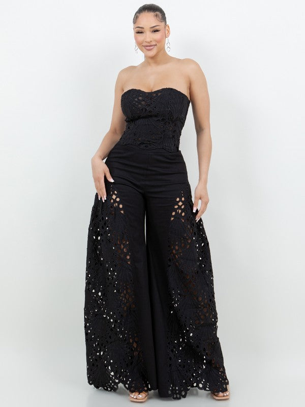 CORSET LACE TOP WITH FLARE CUTOUT LACE FLARE PANT