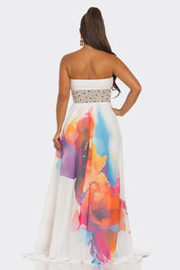 OFF-SHOULDER SLEEVELESS COLORFUL PRINTED  MAXI DRESS PRIVILEGE