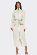 Ribbed Knit Utility Midi Dress