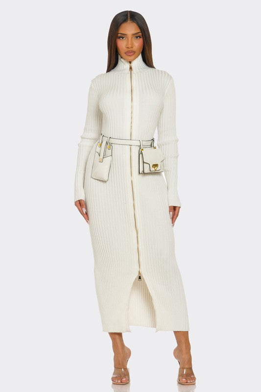 Ribbed Knit Utility Midi Dress