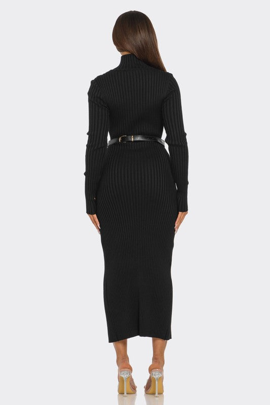 Ribbed Knit Utility Midi Dress