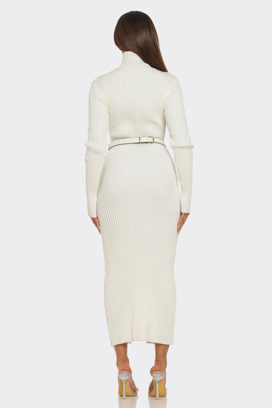 Ribbed Knit Utility Midi Dress