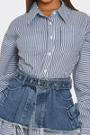 Striped Shirt Dress with Denim Corset