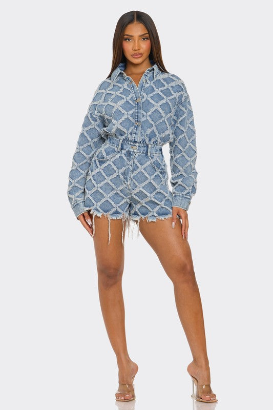 Distressed Quilted Denim Romper