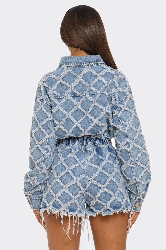 Distressed Quilted Denim Romper