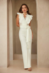 LAYERED RUFFLE CROCHET STYLE JUMPSUIT PRIVILEGE