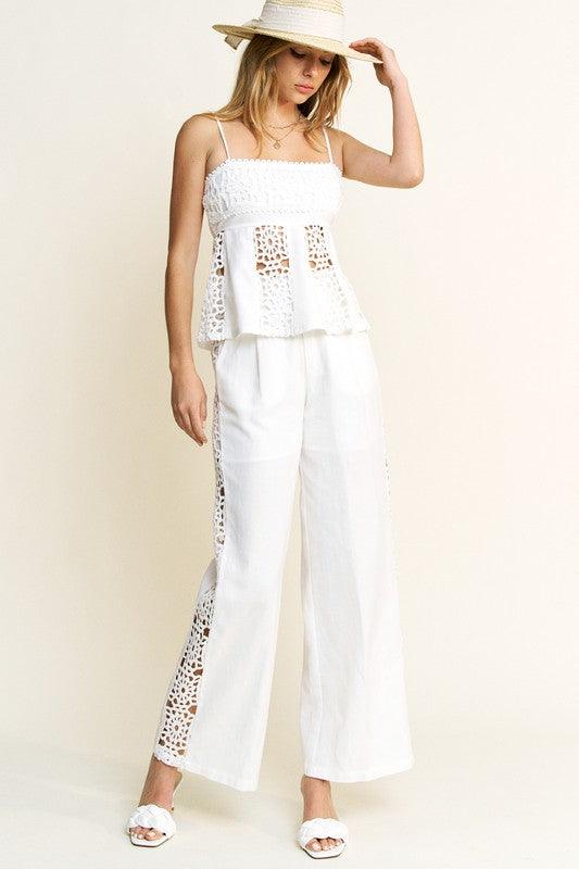 CROCHET DETAIL TOP AND PANTS SET PRIVILEGE