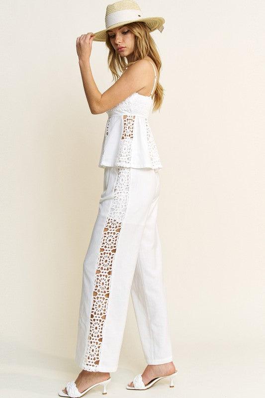 CROCHET DETAIL TOP AND PANTS SET PRIVILEGE