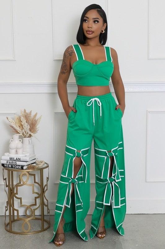CROP BRA TOP WITH BOW DETAIL PALAZO PANT PRIVILEGE