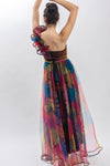 One Shoulder Back Lace Up Floral Mesh Dress rainbow delight