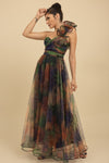 One Shoulder Back Lace Up Floral Mesh Dress rainbow delight