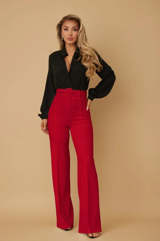 High Waist Flare Dress Pants with Belt PRIVILEGE