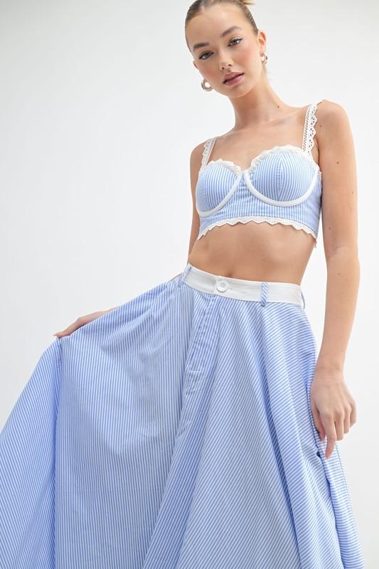 Scalloped Lace Trim Two-Piece bra set pin striped PRIVILEGE