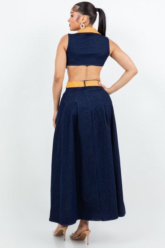 Denim Maxi Dress with Slits open waist PRIVILEGE