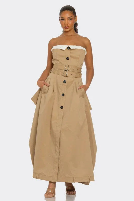 Chic Reinvented Trench Maxi  tube Dress PRIVILEGE