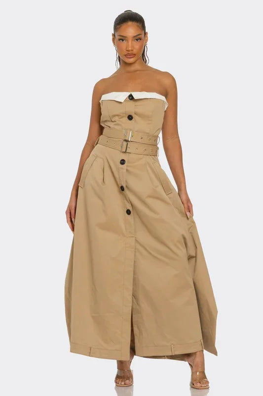Chic Reinvented Trench Maxi Dress PRIVILEGE