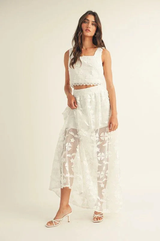 Floral Square Neck Skirt Set