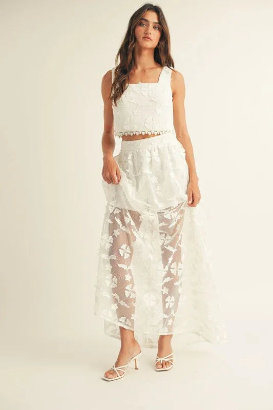 Floral Square Neck Skirt Set