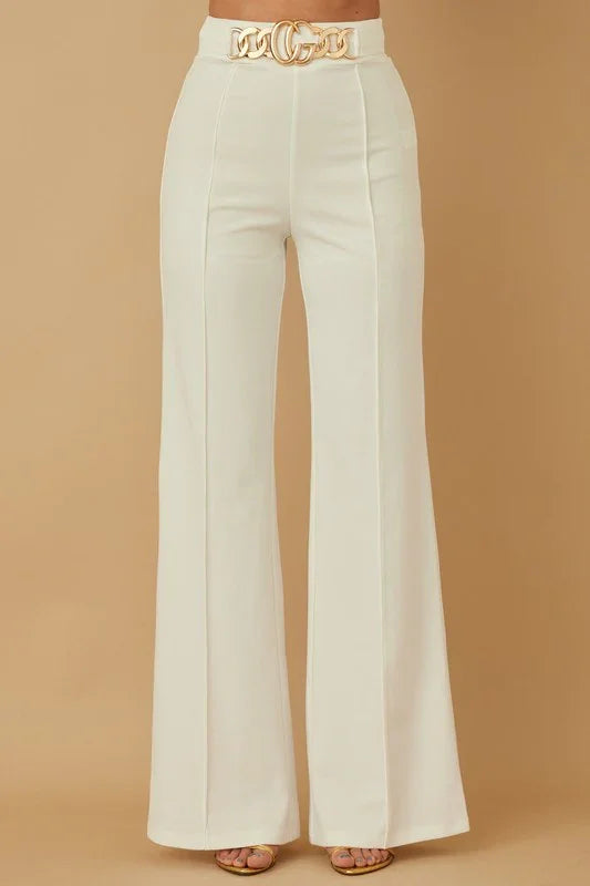 High Waist Buckle Hardware Detailed Fashion Pants