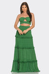 2pc Silk Pleated Small Flower Dividing Maxi Skirt set