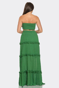 2pc Silk Pleated Small Flower Dividing Maxi Skirt set PRIVILEGE