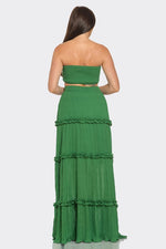 2pc Silk Pleated Small Flower Dividing Maxi Skirt set