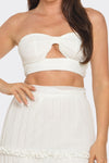 2pc Silk Pleated Small Flower Dividing Maxi Skirt set