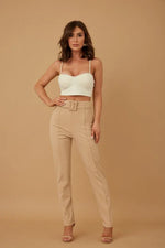 Skinny Leg Dress Pants with Belt Detail