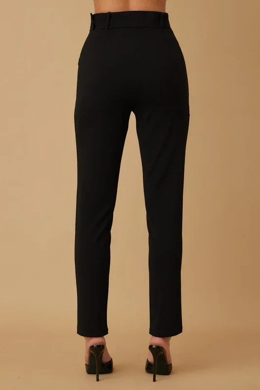 Skinny Leg Dress Pants with Belt Detail