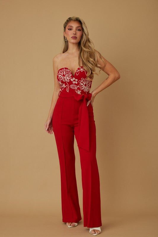 SWEETHEAT NECK LINE SWIRL JUMPSUIT
