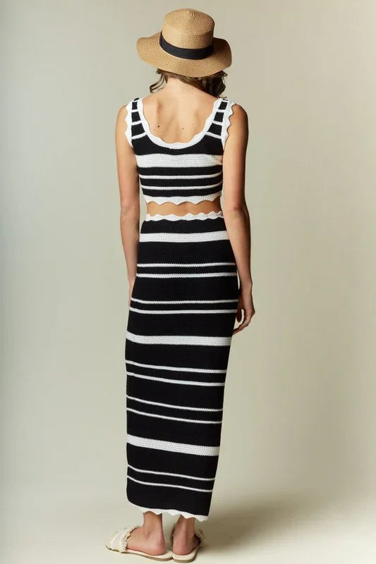 Irregular Striped Knit Crop Top & Skirt Set PRIVILEGE