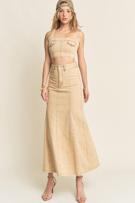 WASHED DENIM TANKIE WITH MERMAID MAXI SKIRT SET