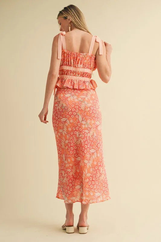 EXCLUSIVE FLORAL TOP AND MIDI SKIRT SET PRIVILEGE