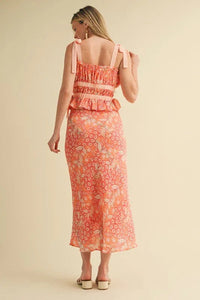 EXCLUSIVE FLORAL TOP AND MIDI SKIRT SET PRIVILEGE