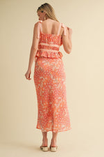 EXCLUSIVE FLORAL TOP AND MIDI SKIRT SET
